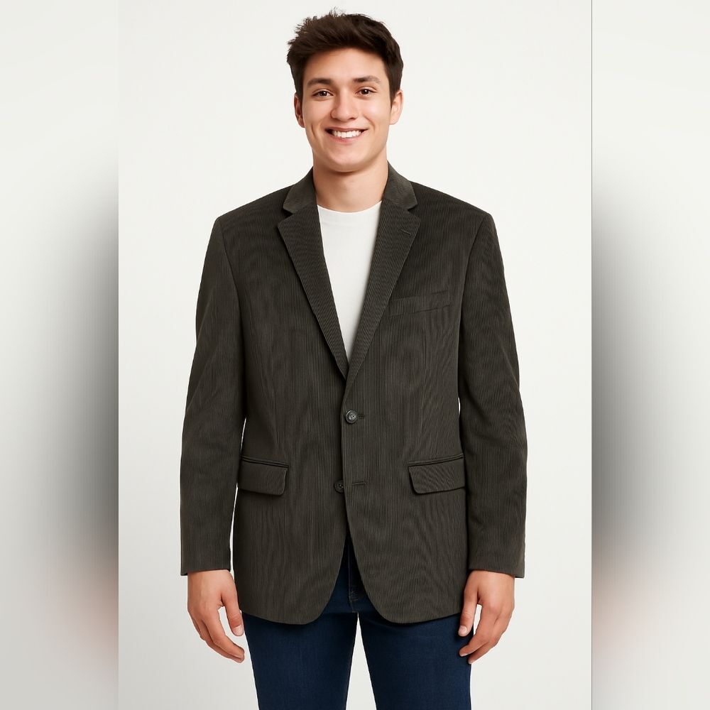 Dockers Corduroy Sport Coat Army Green Gray Size 44R Cotton Blazers Two Button